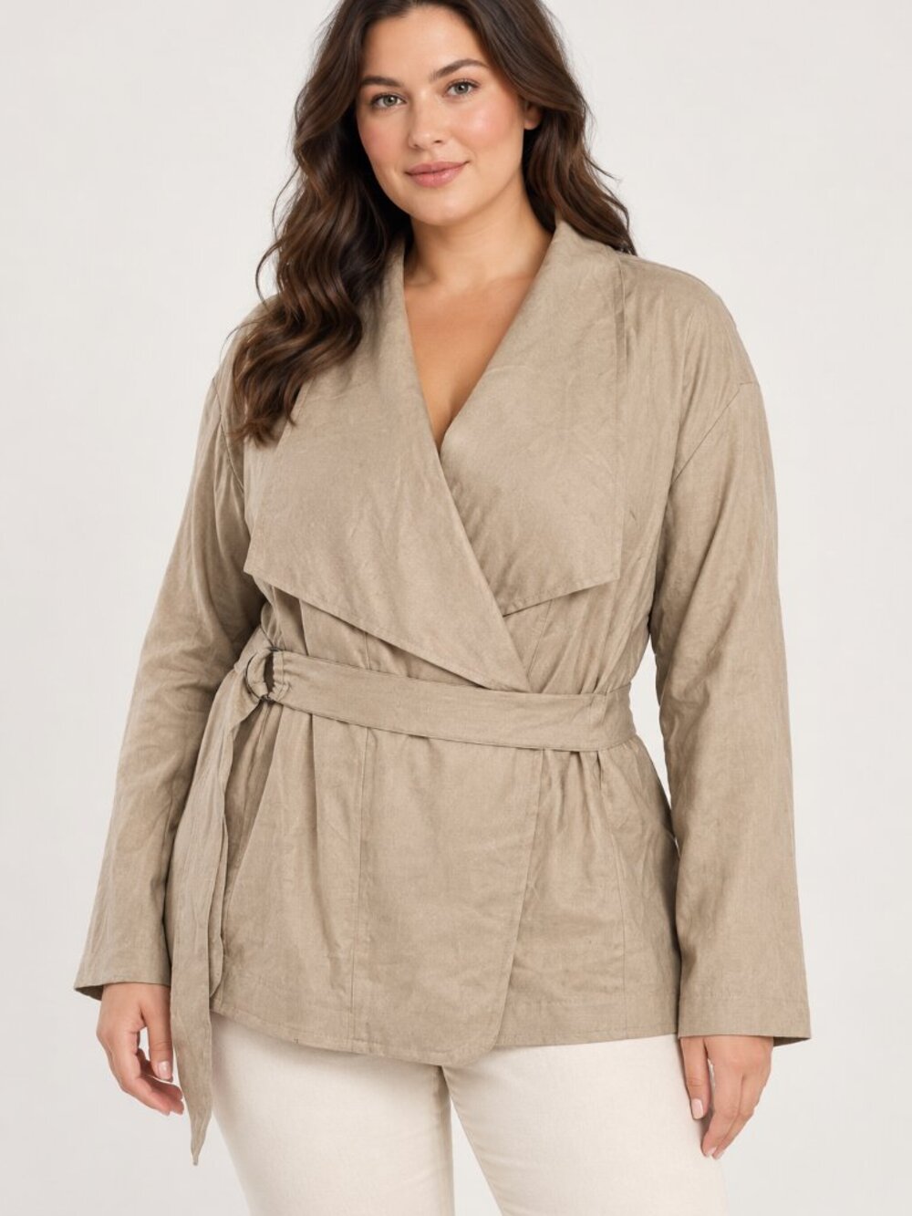 NWT Lane Bryant Stretch Linen Draped Wrap Jacket Khaki Tan Plus Size 28